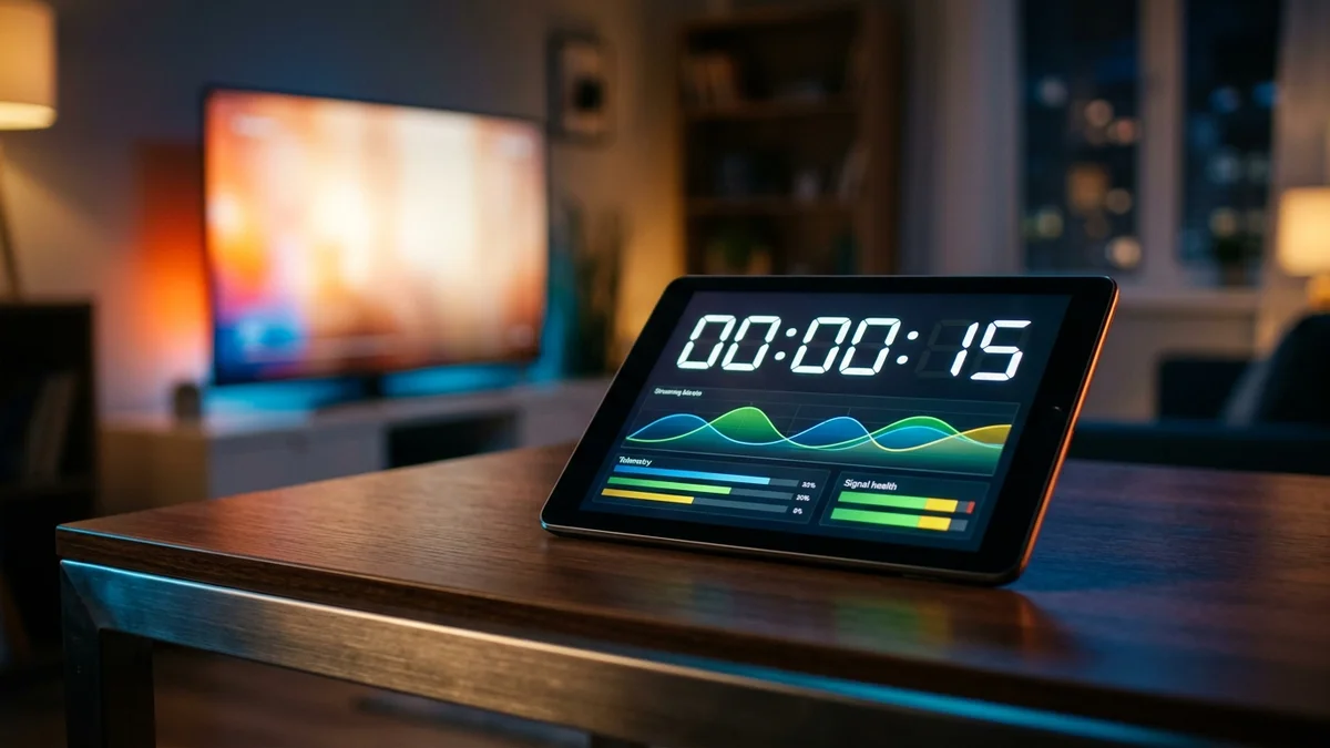 6-step checklist infographic for testing an IPTV free trial in 2026 including zapping speed, 60fps FIFA sports, and 4K bitrate
